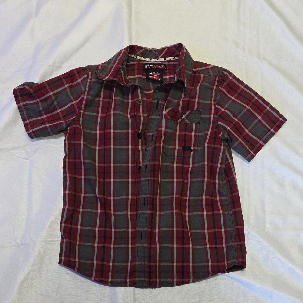 Tony Hawk Red and Gray Plaid Button Down Shirt
